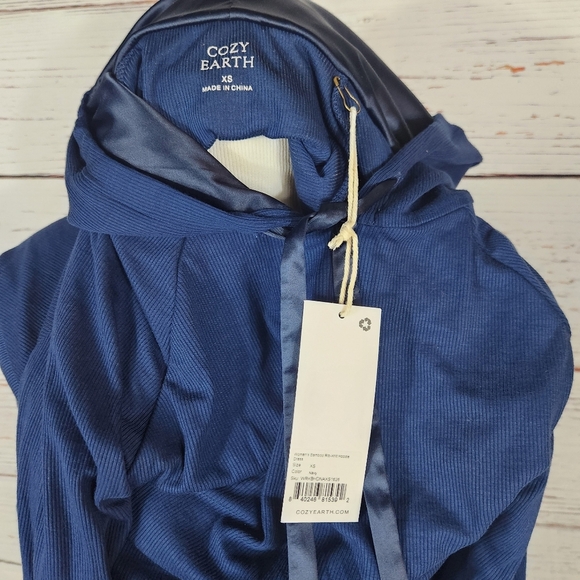 COZY EARTH Rib Knit Bamboo Hoodie Dress XS Navy Blue - Picture 6 of 8